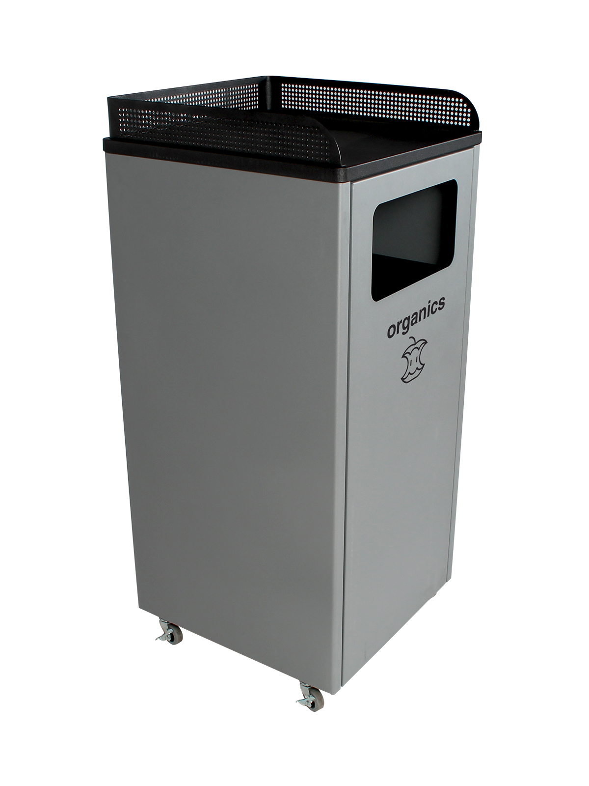 Busch Systems Courtside single stream container with organics label and tray storage