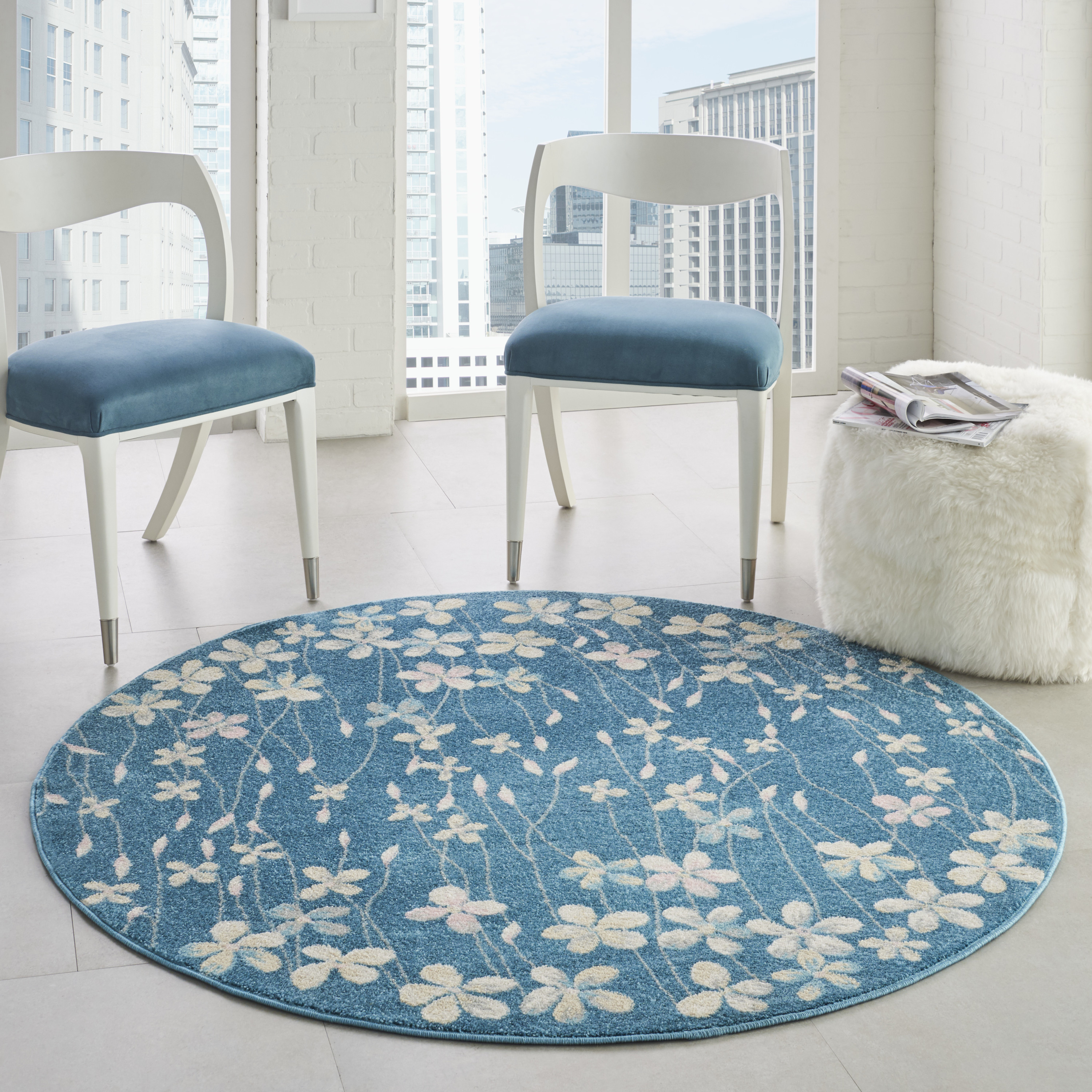 Nourison Tranquil 5'3" x Round Turquoise Contemporary Indoor Rug