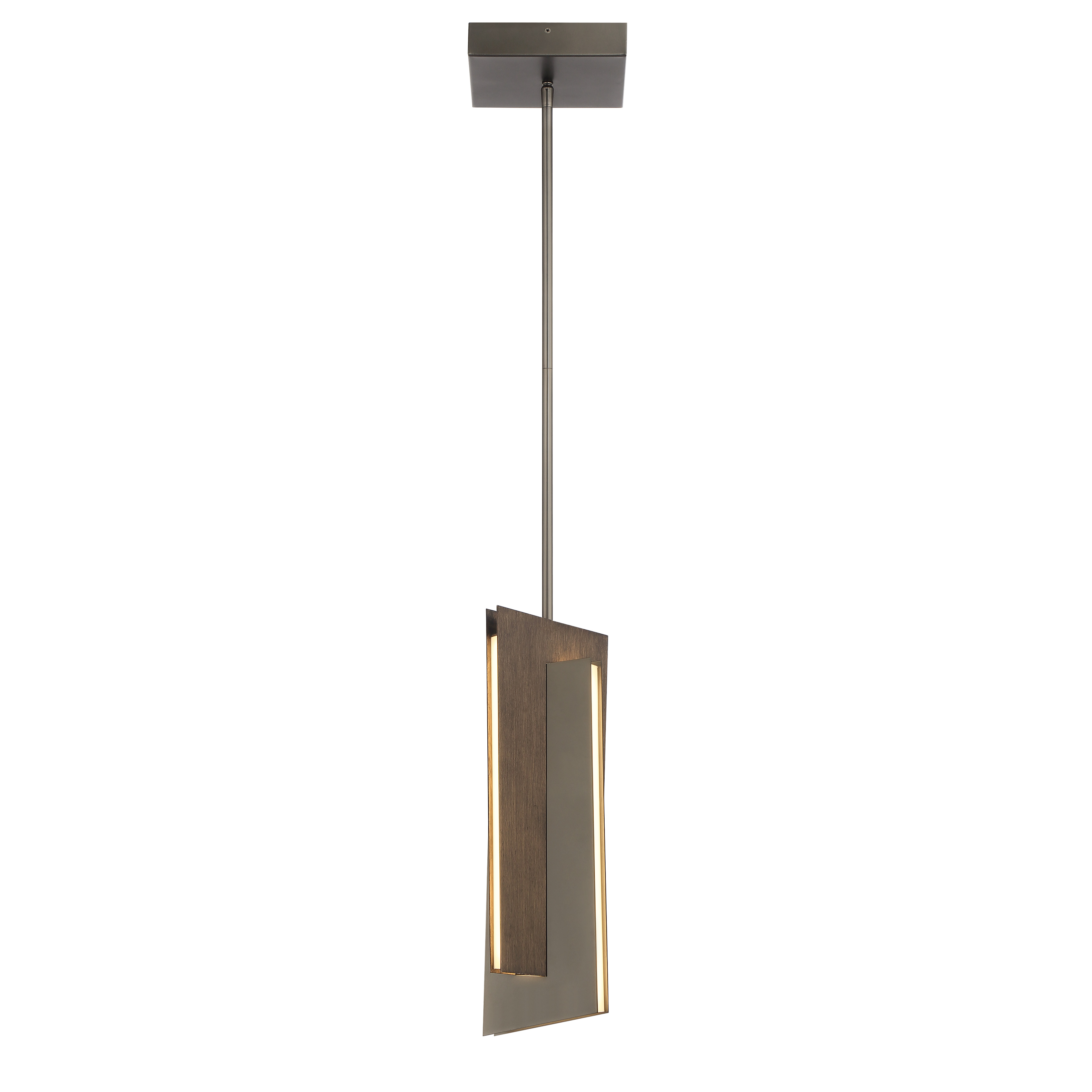 The Intersezioni pendant combines midnight iron with faux walnut for a sophisticated modern aesthetic. Its compact 18-inch design delivers 1737 lumens with exceptional 94 CRI, perfect for task lighting or accent applications. - alternate view