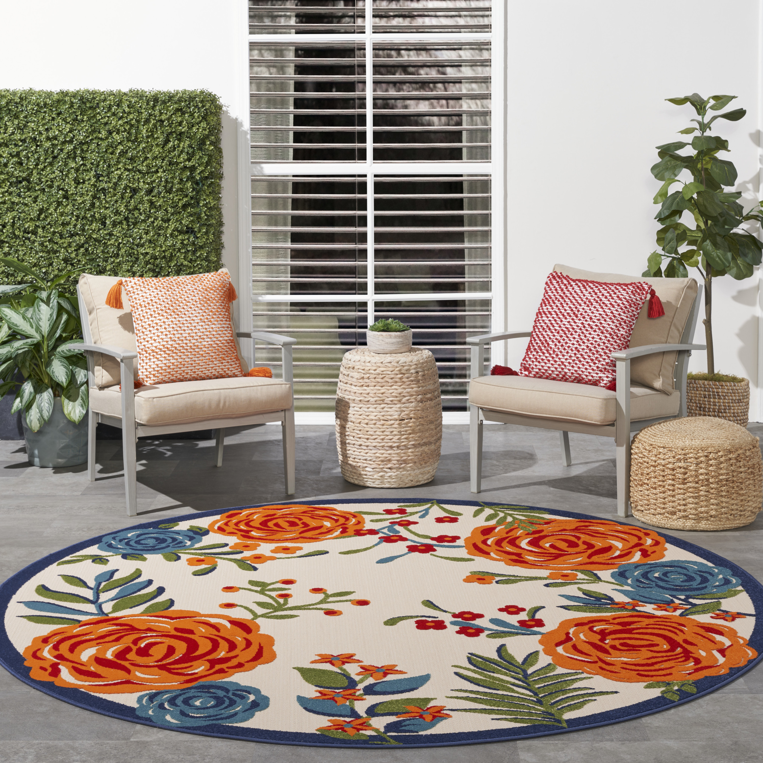 Nourison Aloha 7'10" x Round Multicolor Contemporary Rug