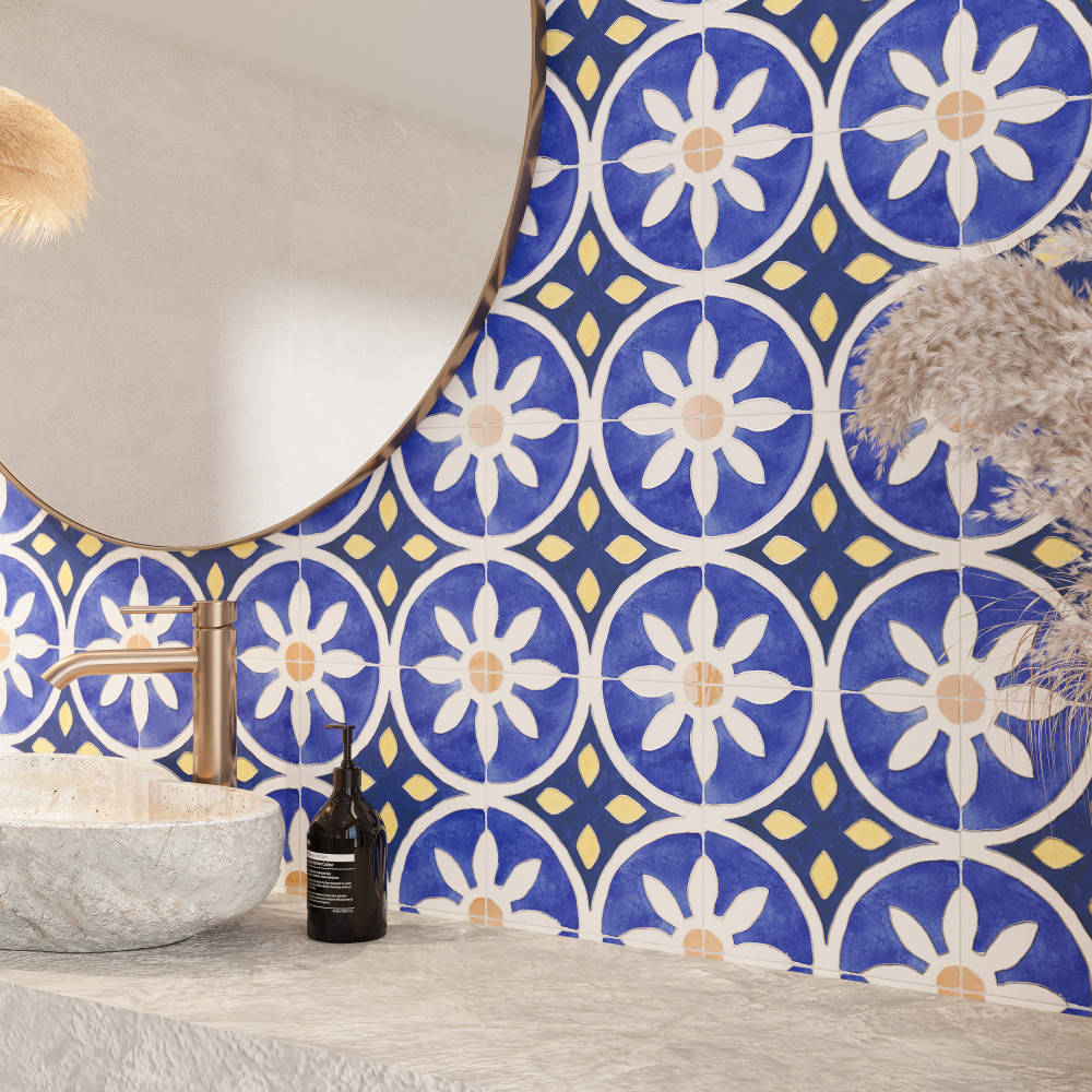 Santorini Coast Blue 9-3/4 in. x 9-3/4 in. Porcelain Floor and Wall Tile