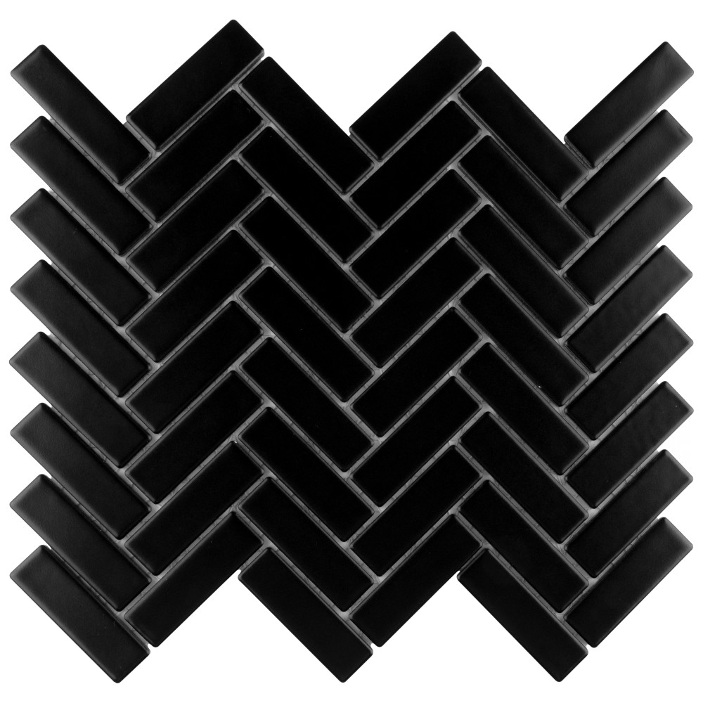 Metro Brick Herringbone Matte Black 10-5/8 in. x 12-1/2 in. Porcelain Mosaic Tile