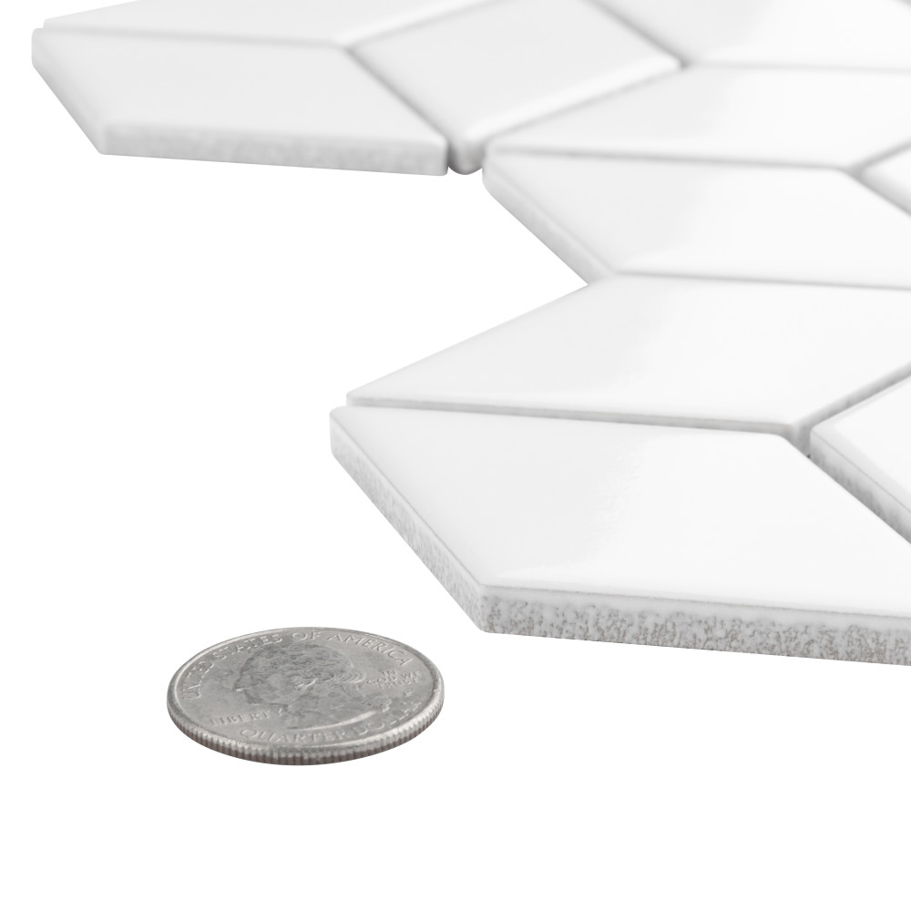 Metro Rhombus Glossy White 10-1/2 in. x 12-1/8 in. Porcelain Mosaic Tile