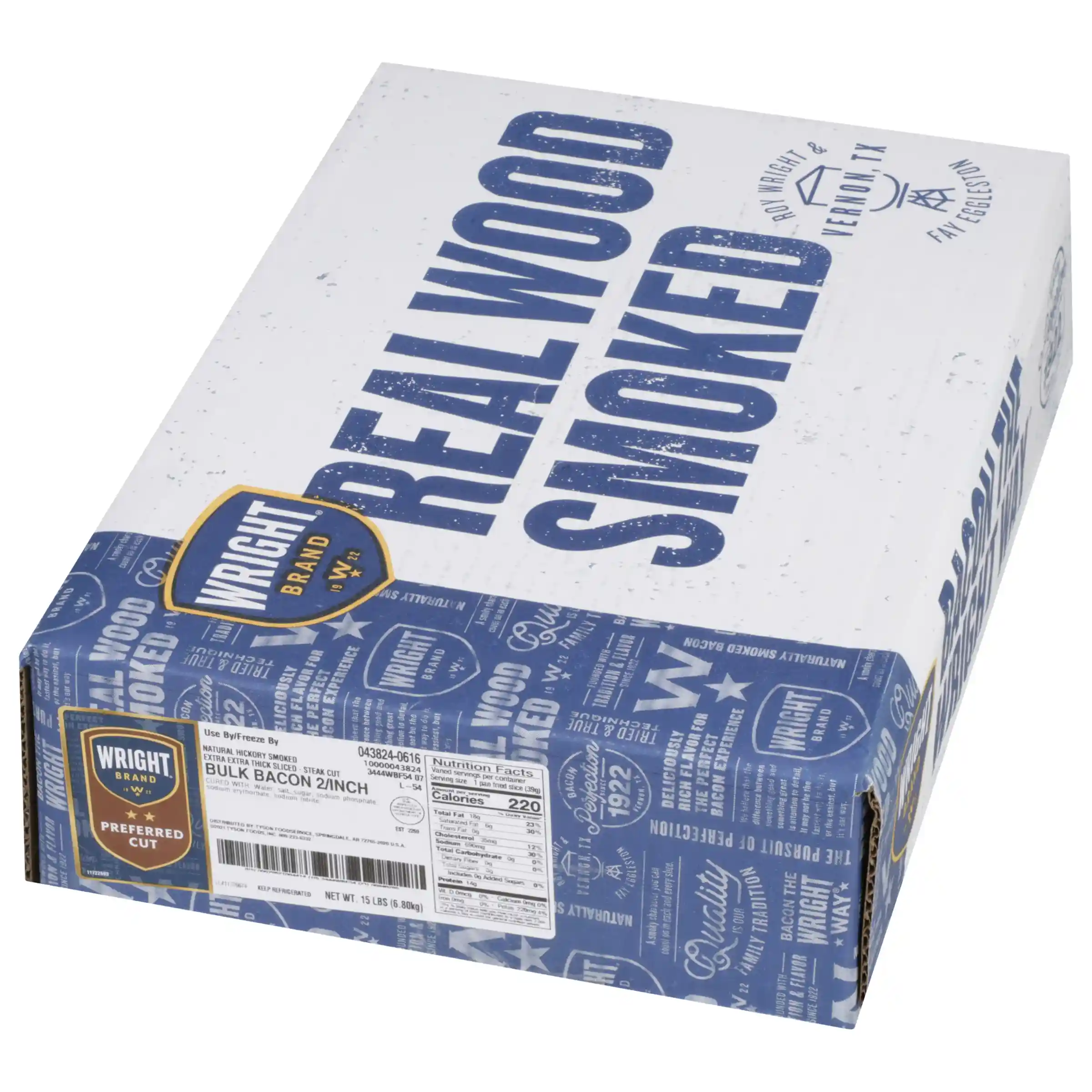 Wright® Brand Naturally Hickory Smoked Extra Extra Thick Sliced Steak Cut Bacon, Bulk, 15 Lbs, 2 Slices/Inch, Gas Flushed_image_5