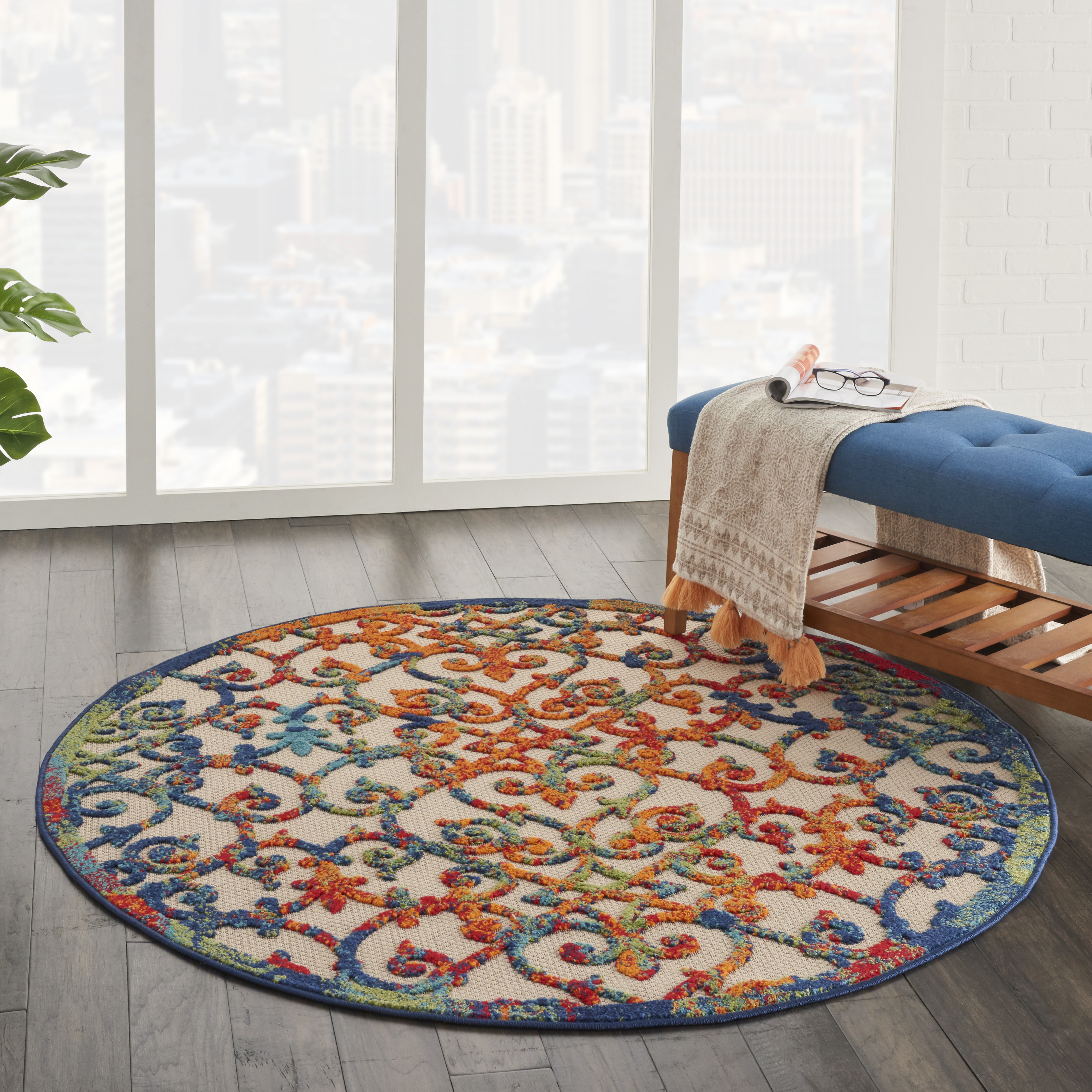 Nourison Aloha 5'3" x Round Multicolor Contemporary Rug