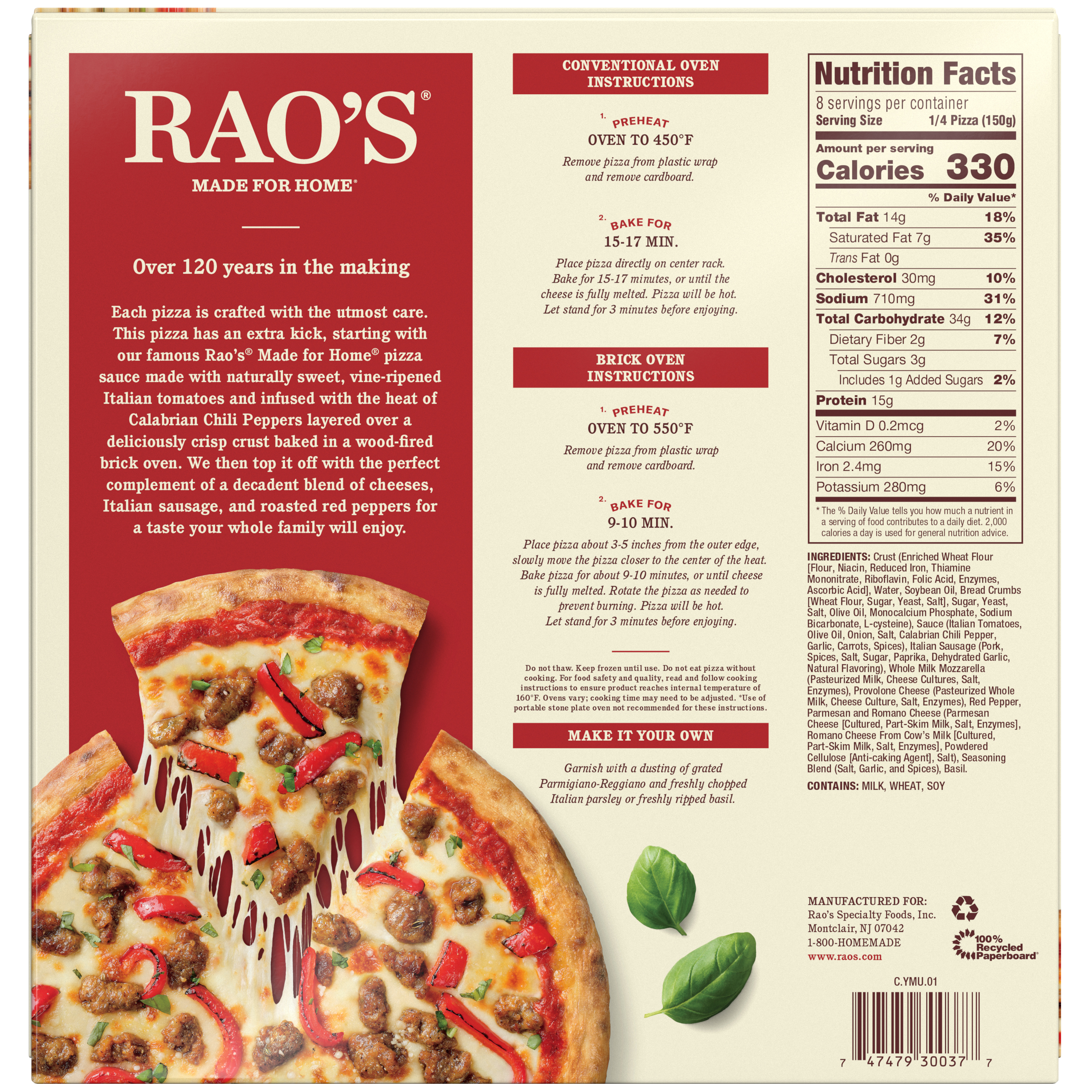 Italian Sausage Arrabbiata Frozen Pizza, 21.2 oz - Back Image