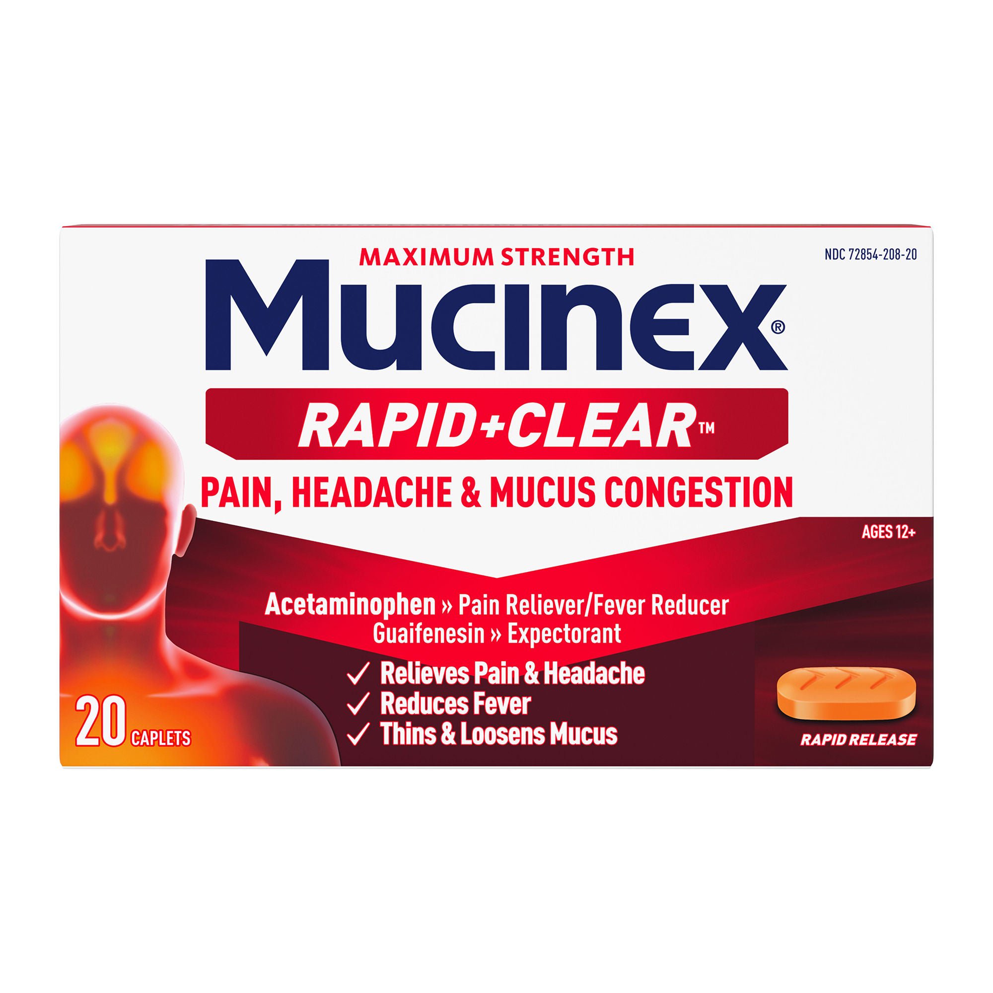 Mucinex® Rapid + Clear™ for Pain, Headache and Mucus Congestion Caplets