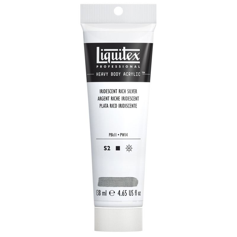 Professional Heavy Body Acrylic Paint, 138 mL Tube, Iridescent Rich Silver