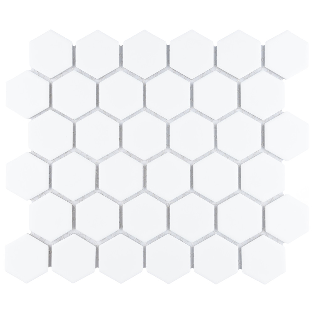 Sample – Hudson Due 2″ Hex Matte White Porcelain Mosaic Tile