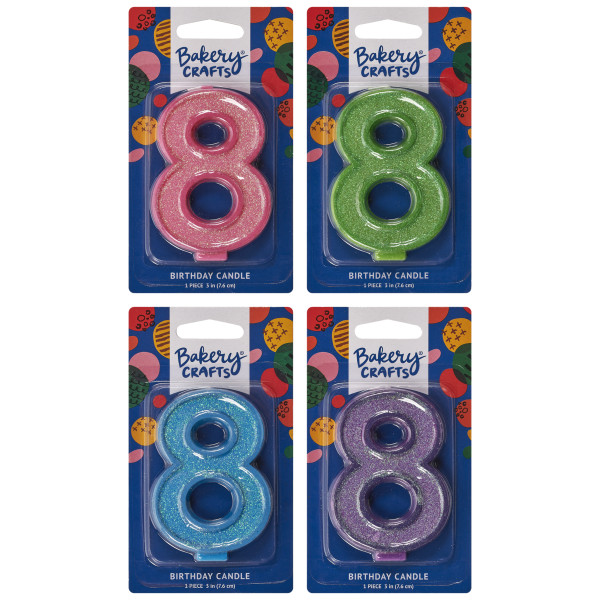 8 Glitter Numeral Candles