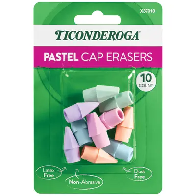 Ticonderoga Pencil Cap Erasers, Assorted Pastel Colors, 10 Count