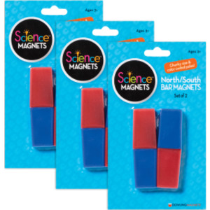 North/South Bar Magnets, Red/Blue, 3 in, 6 Count