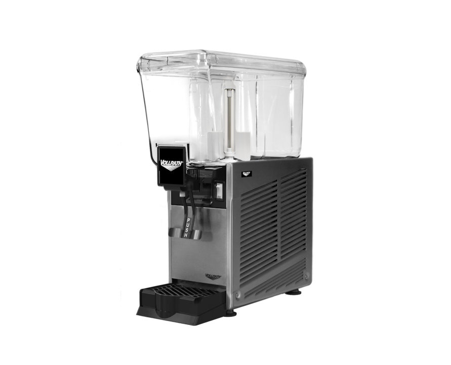 Refrigerated beverage dispenser with one 3.17-gallon bowl and stirring paddle circulation