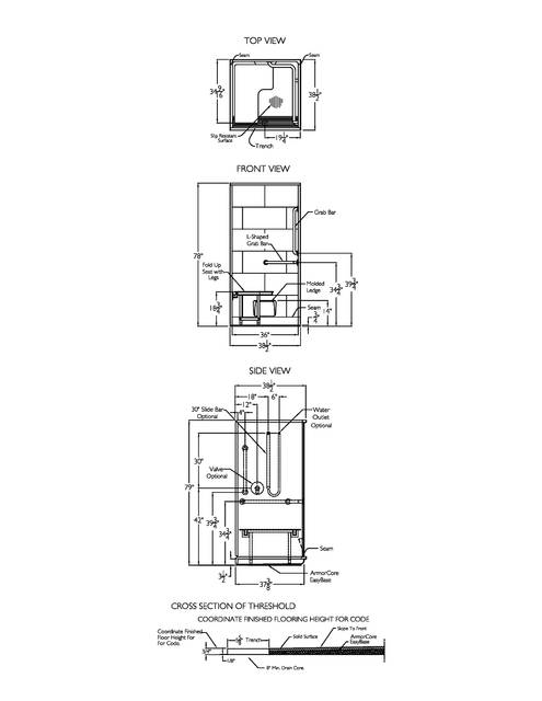 Technical Drawing — Cd Shower Tech Draw Xst 3838tr 75 4p L Bar