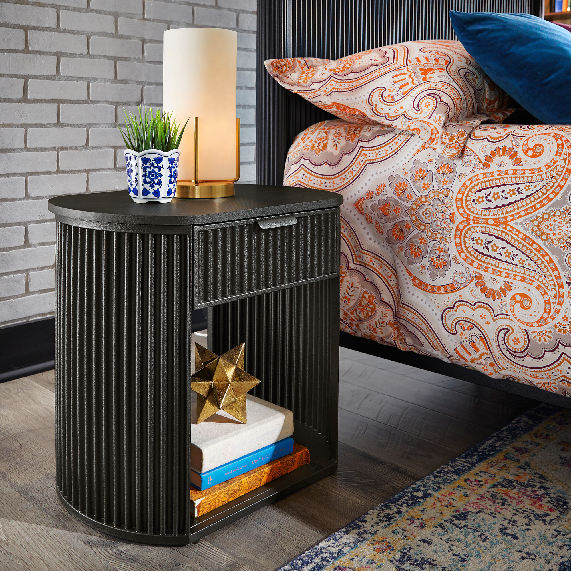 Black Finish 1-Drawer Side Table