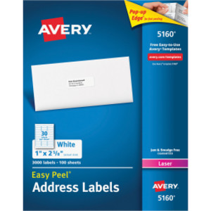 Easy Peel&reg; Address Labels, Permanent Adhesive, 1" x 2-5/8", 3000 Labels