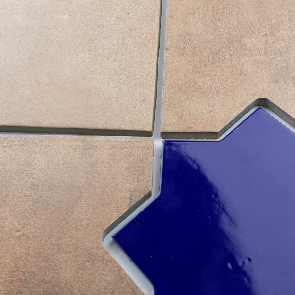 Argile Bordeaux Ferrara with Losanga and Blue Star 24-5/8 in. x 24-5/8 in. Porcelain Floor and Wall Tile