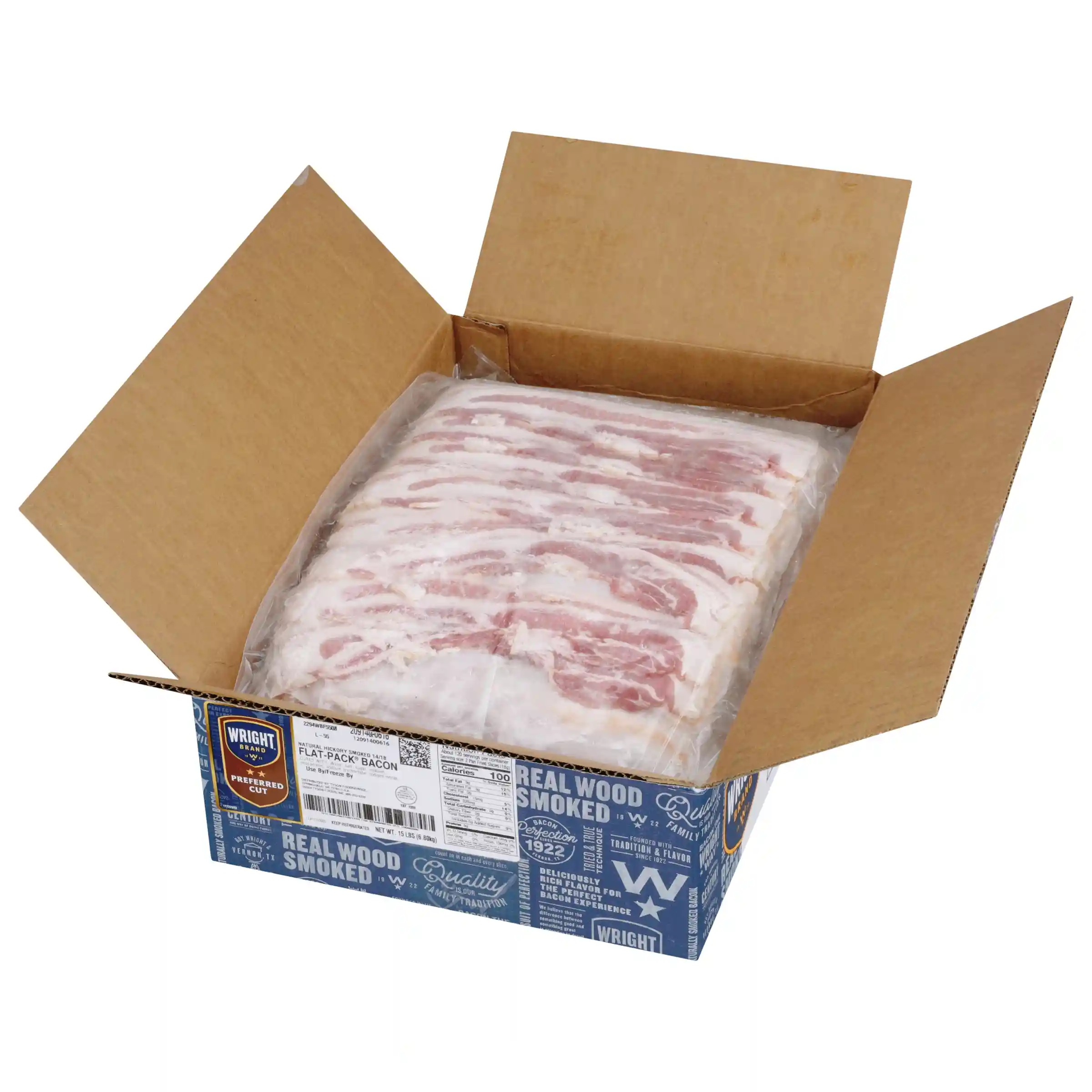 Wright® Brand Naturally Hickory Smoked Regular Sliced Flat-Pack® Bacon, 15 lbs, 14-18 Slices per Pound, Gas Flushed_image_4