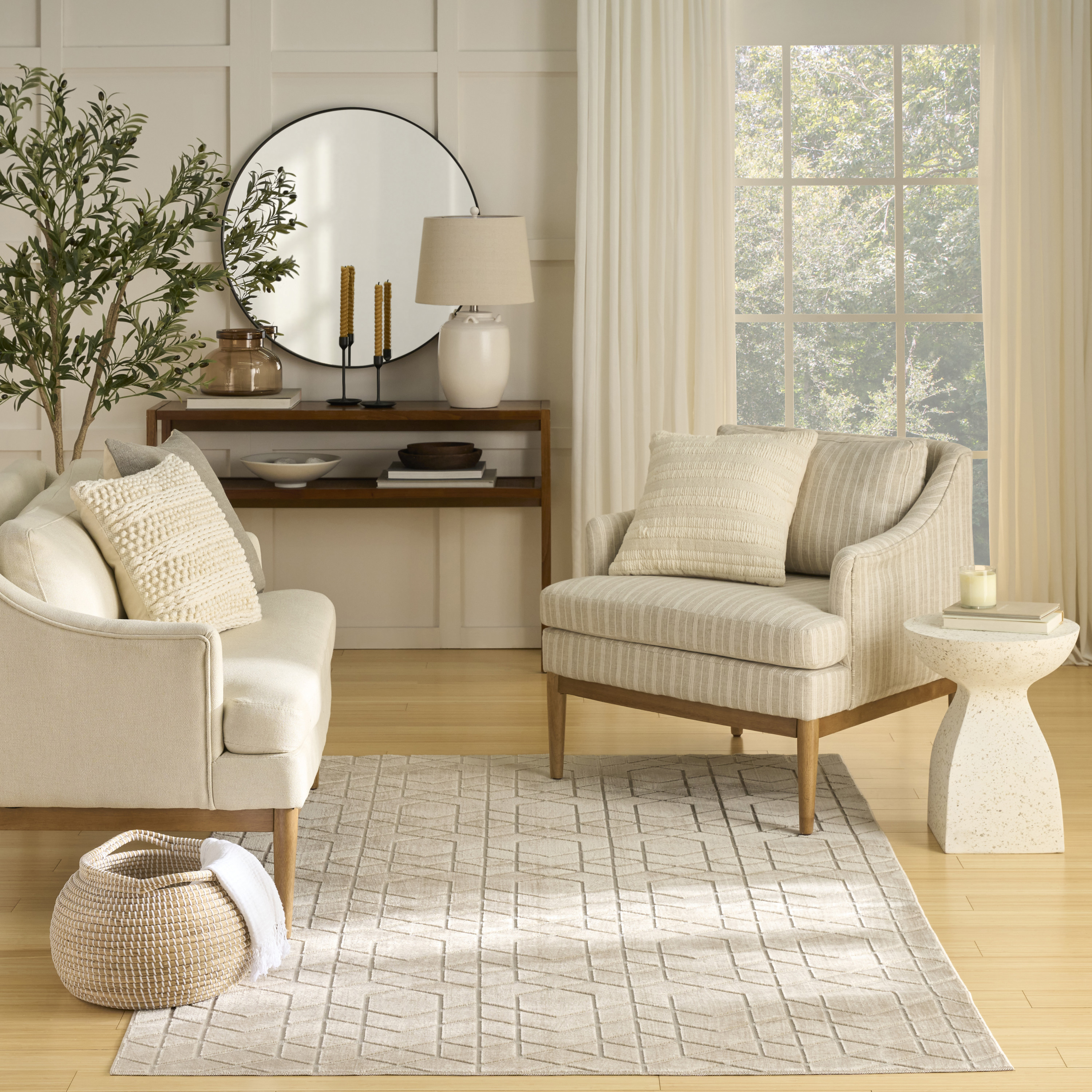 Nourison Washable Charm 4' x 6' Beige Ivory Modern Indoor Rug