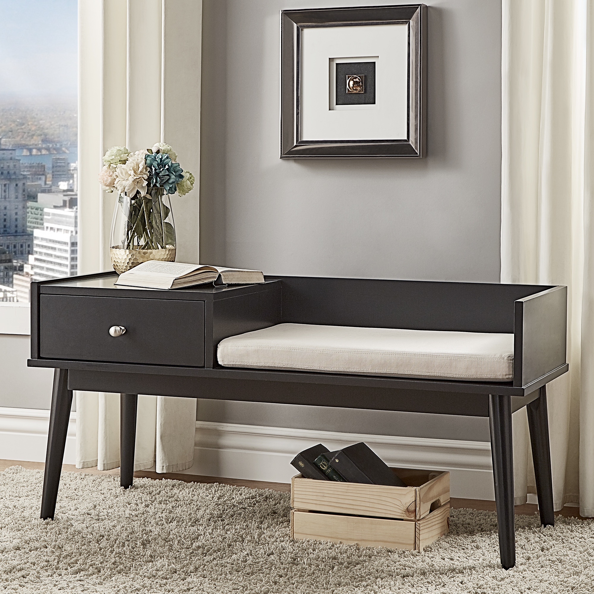 1-Drawer Cushioned Entryway Bench