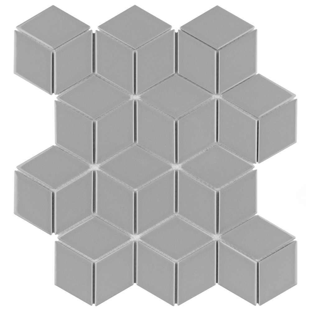 Metro Rhombus Glossy Light Grey 10-1/2 in. x 12-1/8 in. Porcelain Mosaic Tile