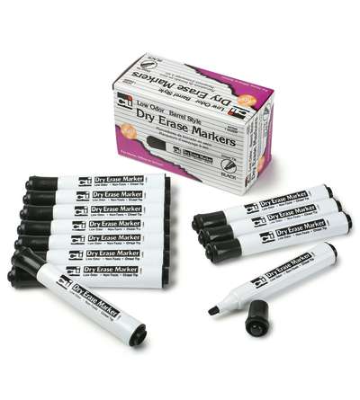 Dry Erase Markers, Chisel Tip, Black, Pack of 12