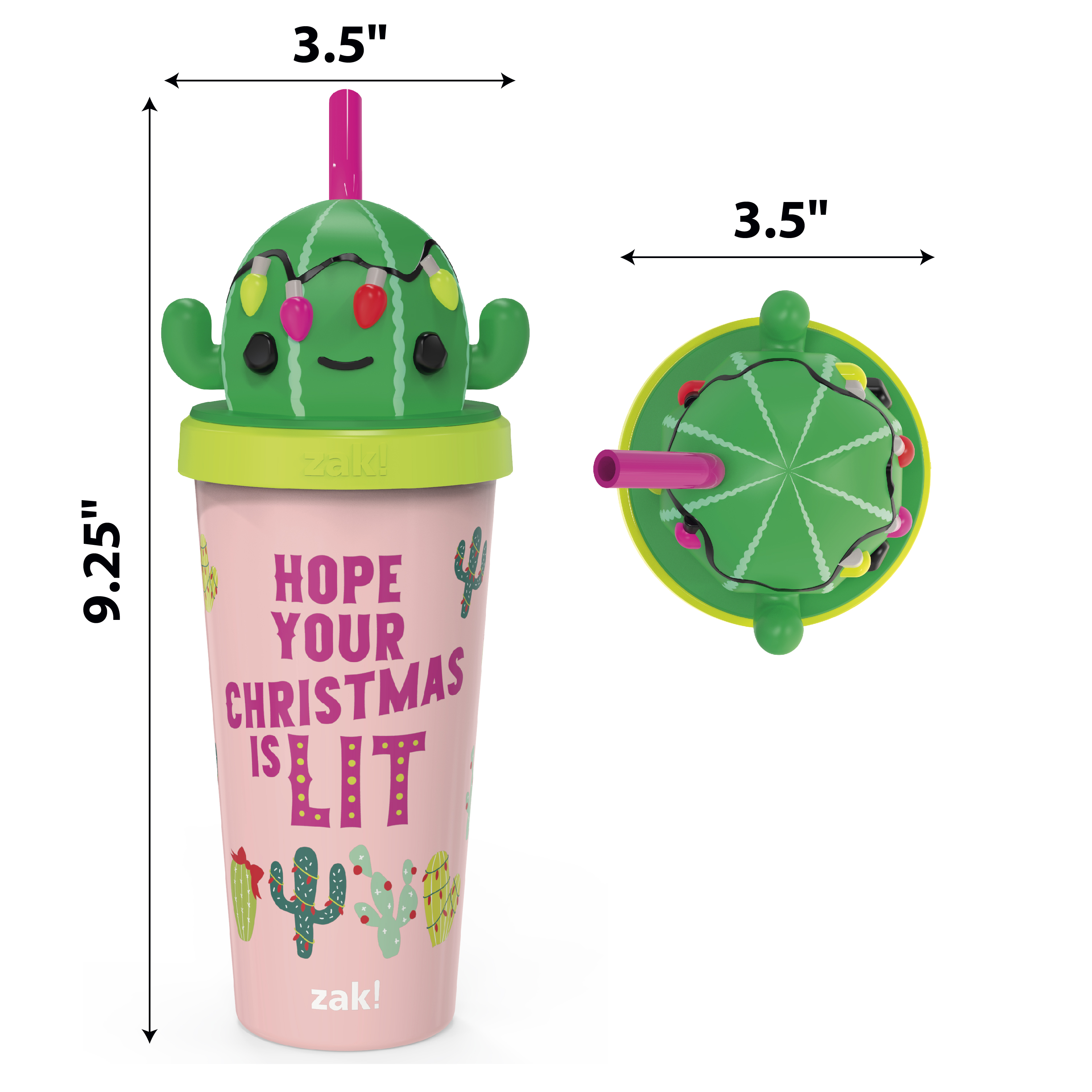 Zak Holiday 18 ounce Reusable Plastic Tumbler with Straw, Cactus slideshow image 2 Zak Holiday 18 ounce Reusable Plastic Tumbler with Straw, Cactus slideshow image 2