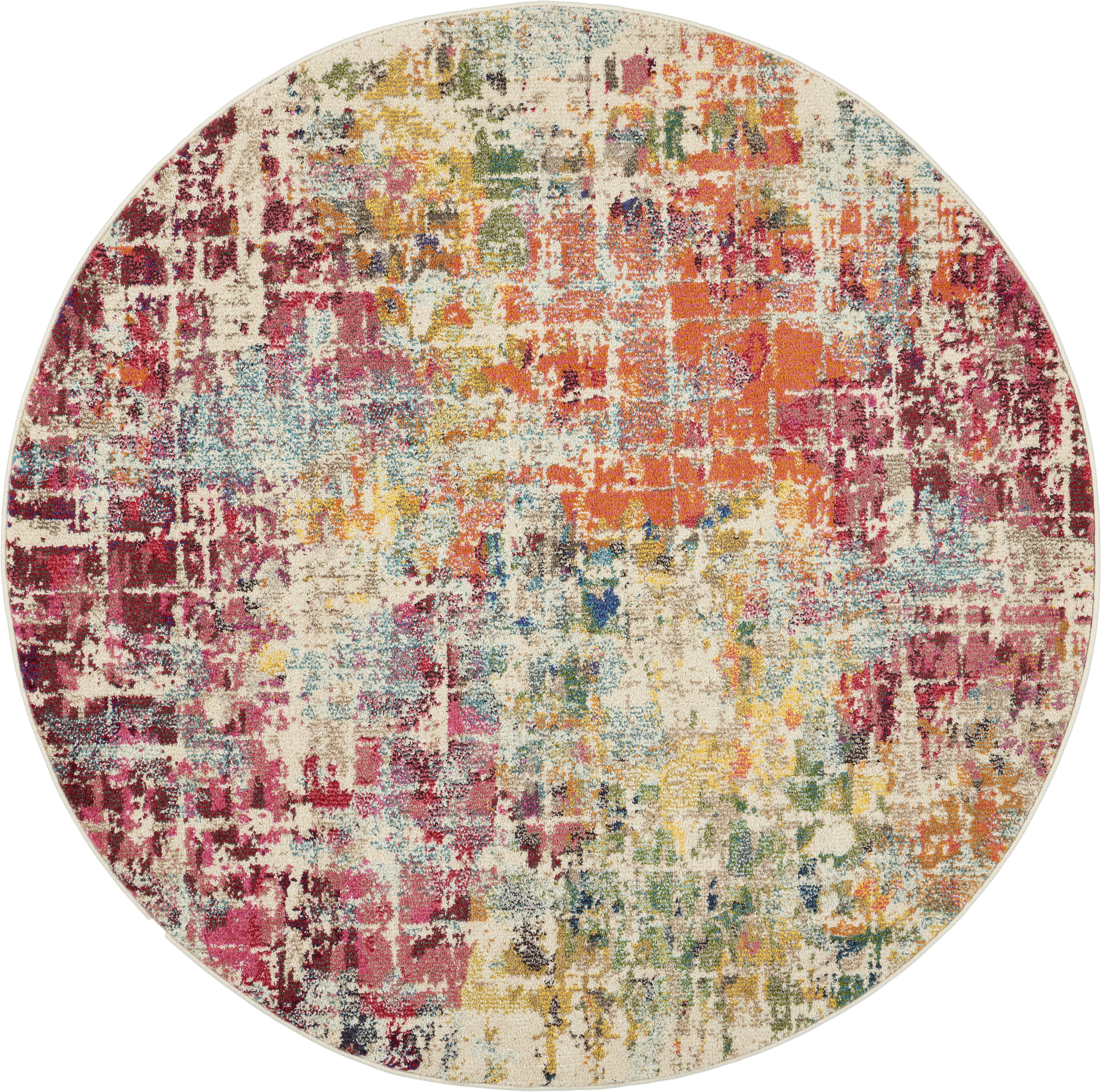 Nourison Celestial 4' x Round Pink Multicolor Modern & Contemporary Indoor Rug