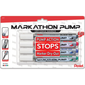 Markathon Pump Dry Erase Marker, Chisel Tip, Assorted Colors, 4-Pack