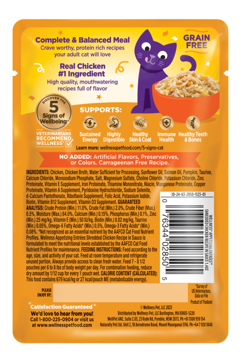 Wellness Appetizing Entrees Shredded Chicken back packaging