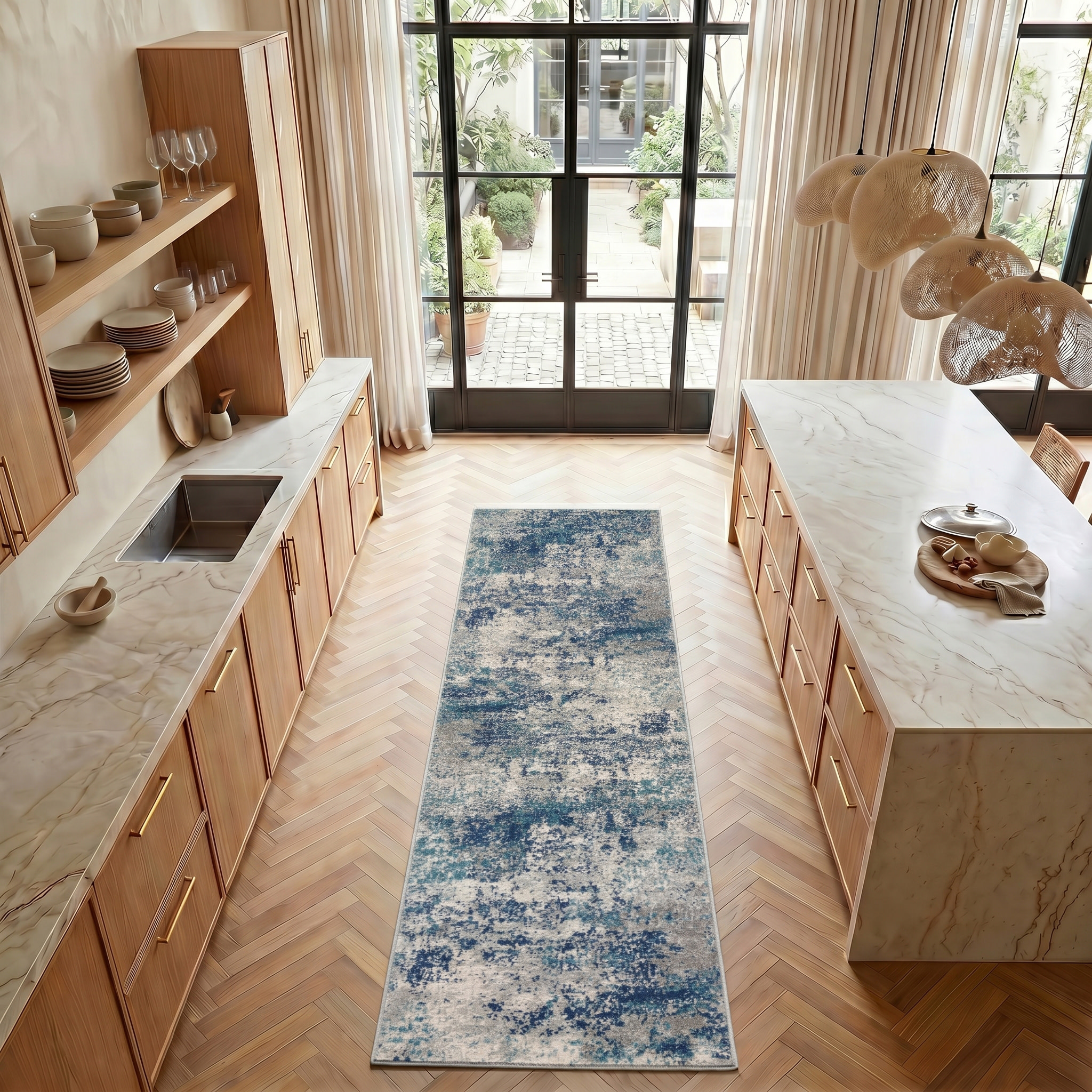 Nourison Passion 2'2" x 10' Ivory Teal Modern Indoor Rug