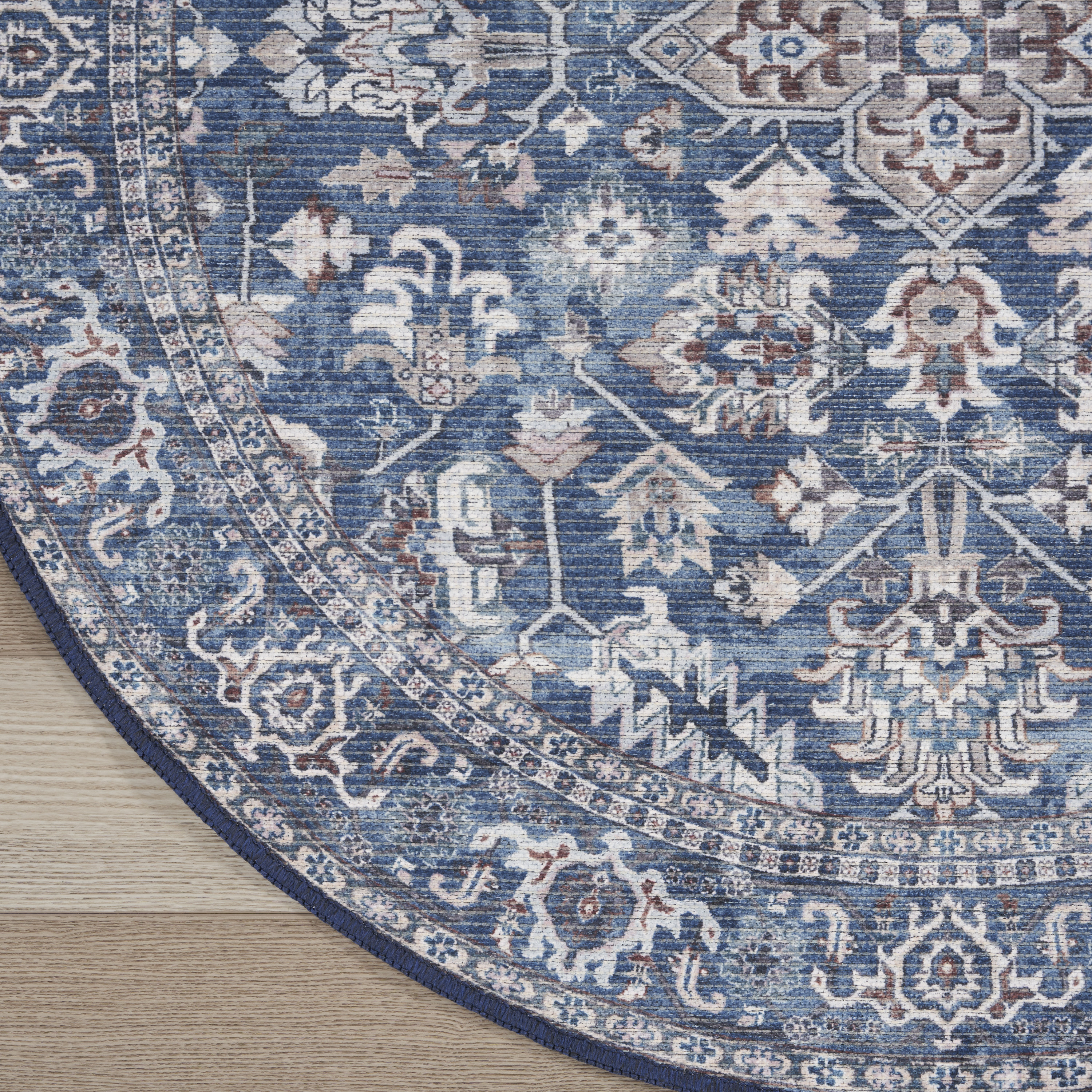 Nourison New Concept Washables 7'10" x Round Navy Ivory Vintage Indoor Rug