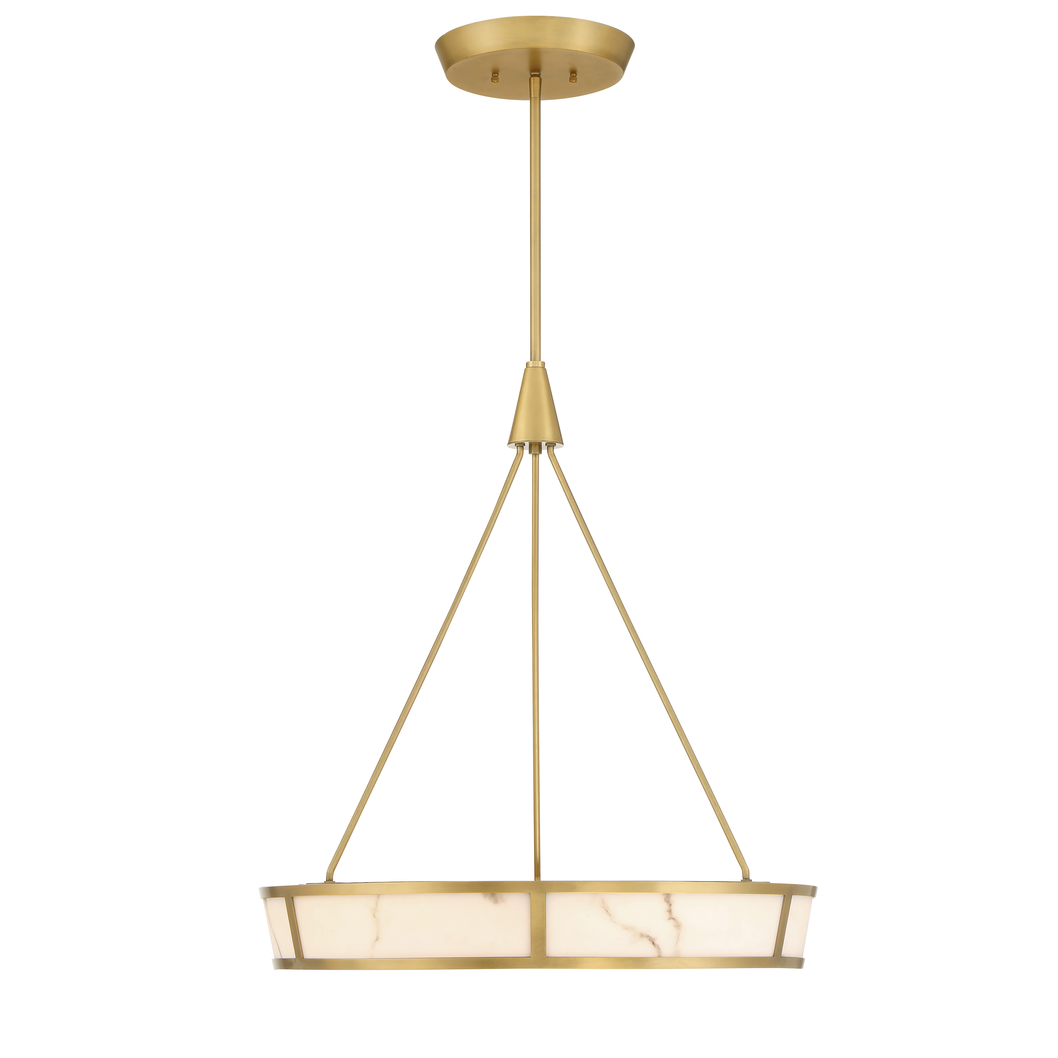 The Velaris 24" pendant combines timeless brass elegance with modern LED efficiency. Its faux alabaster shade diffuses 2700 lumens of warm light, creating inviting ambiance perfect for dining and entertaining spaces. - alternate view