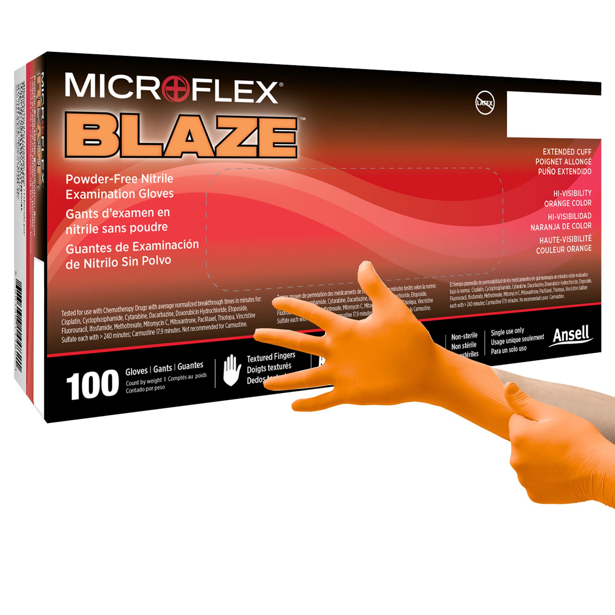 Microflex® Blaze® Nitrile Exam Glove, Large, Orange