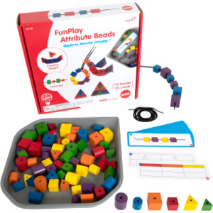 FunPlay Attribute Beads - 72 Wooden Lacing Beads + 2 Laces + 40 Activities + Messy Tray