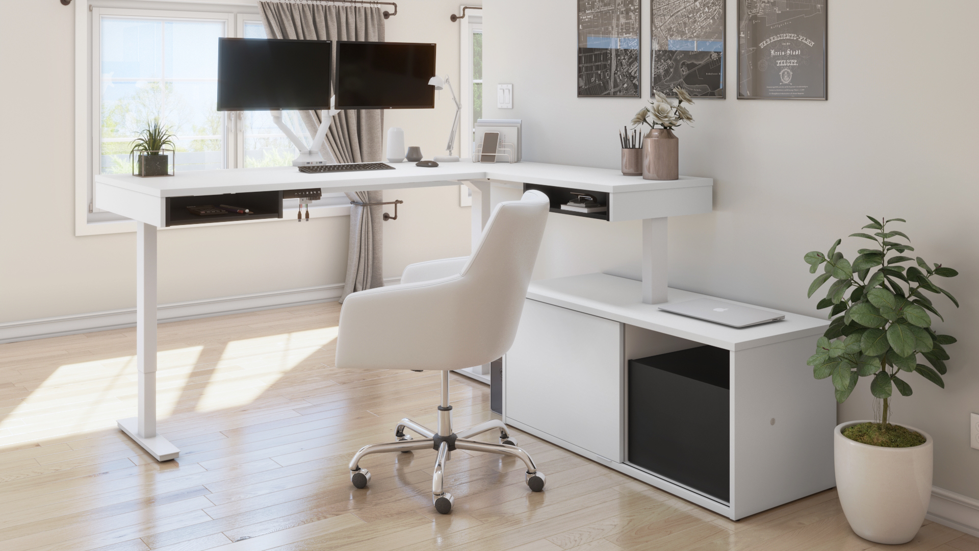 White & Black / 81-inch / With Storage & Monitor Arm