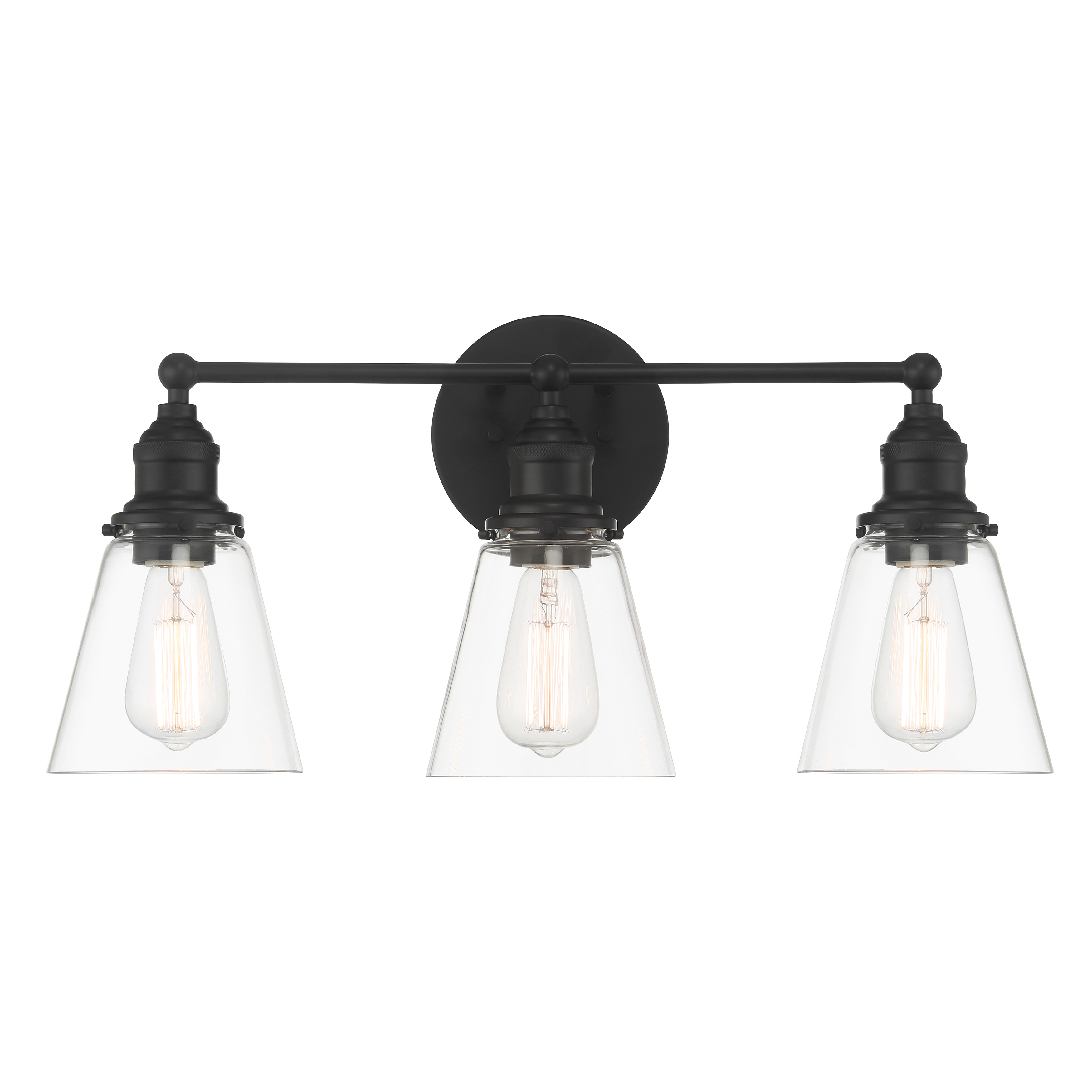 The Barwell vanity light combines traditional styling with modern functionality. Its 24-inch width makes it ideal for medium to large bathroom vanities, while the coal black finish adds sophisticated contrast. - alternate view