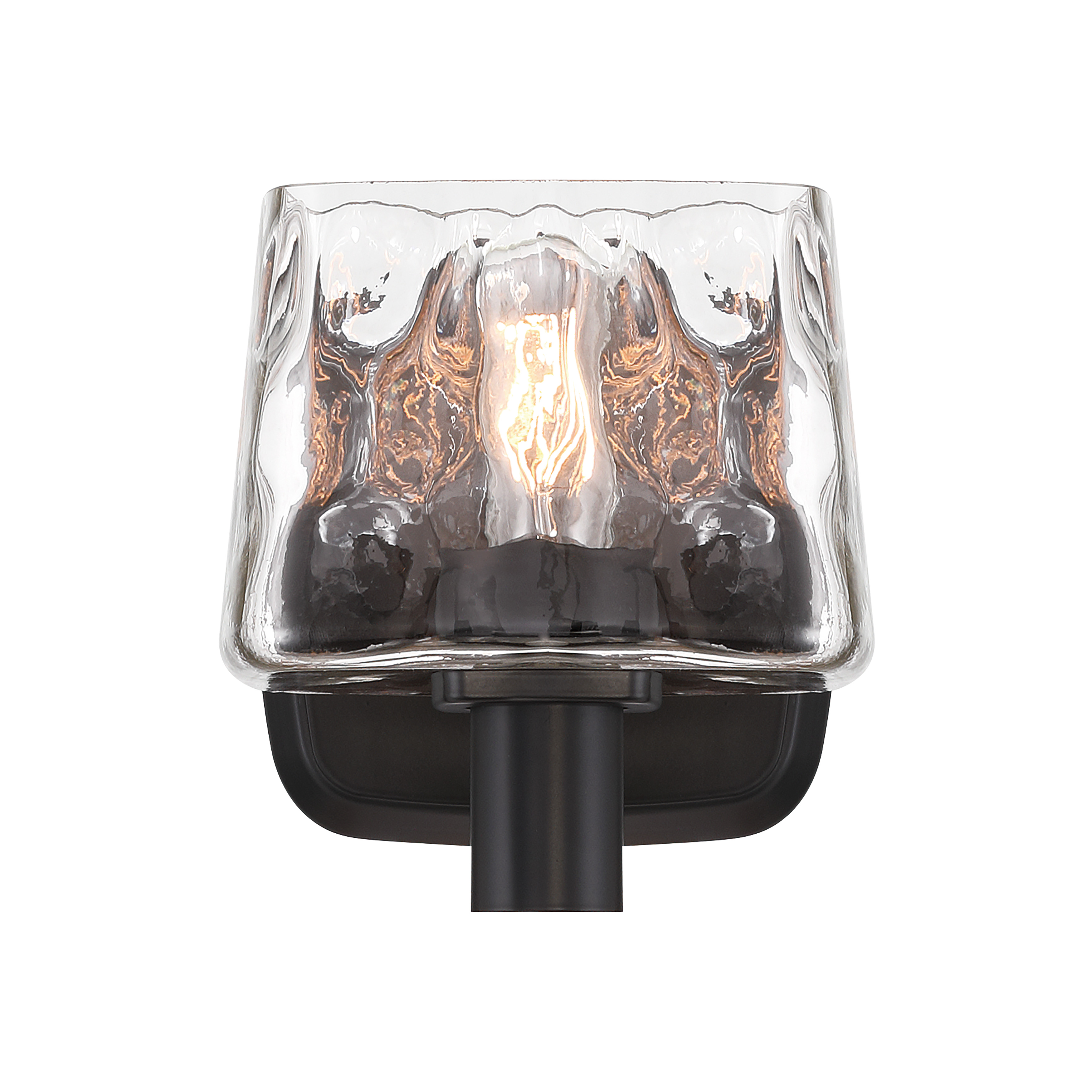 The Drysdale bath vanity combines sleek coal black steel with textured hammered glass for a modern industrial aesthetic. Its compact 5.4-inch width makes it ideal for smaller bathrooms or powder rooms. - alternate view