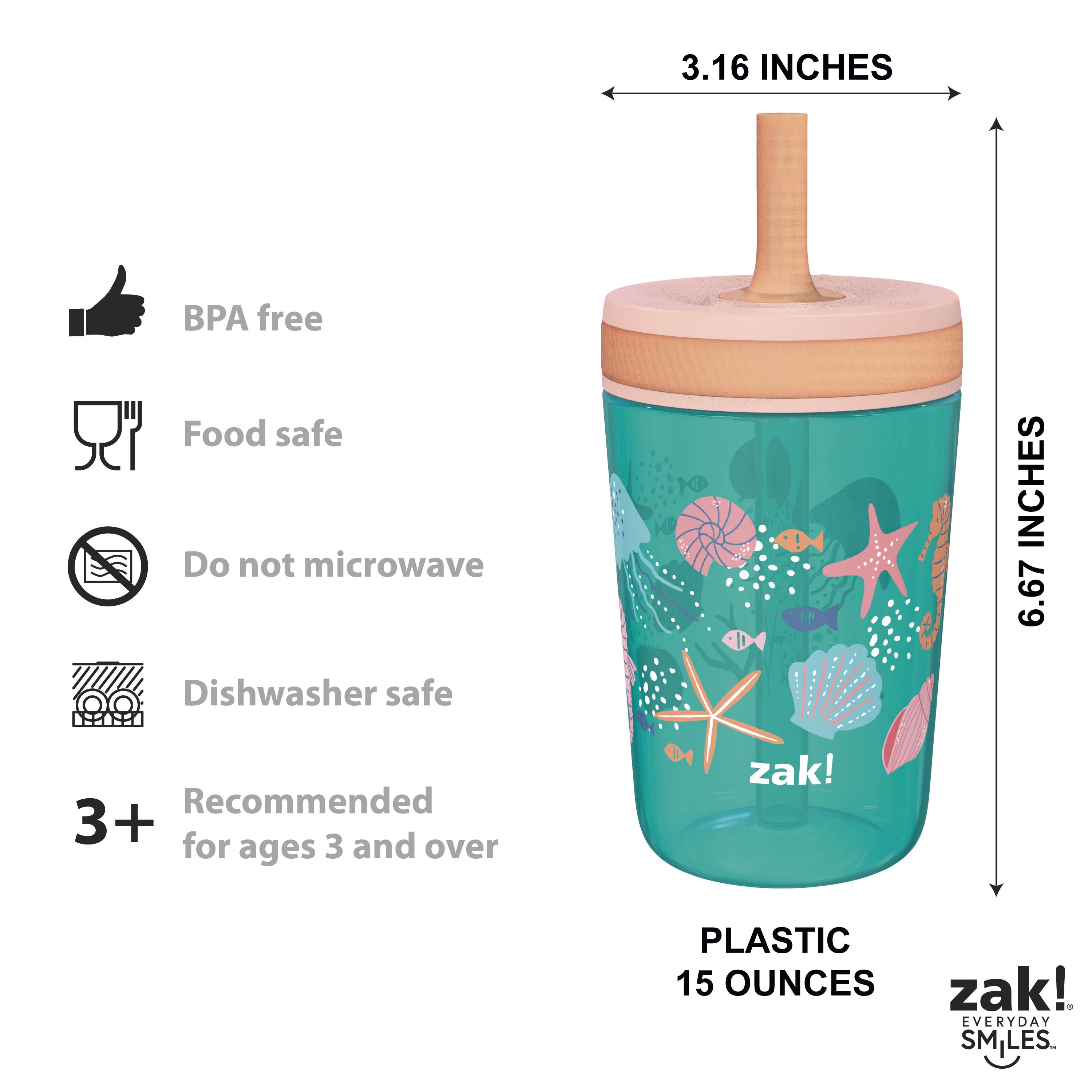 Zak Hydration 15  ounce Plastic Tumbler, Seashells, 3-piece set slideshow image 9