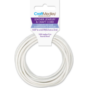 Round Leather Jewelry and Craft Cord, White, 2 mm x 2 m