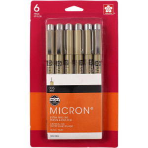 Pigma Micron Pens, Black, Size 005, 6-Pack, Blister Card