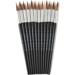 Water Color Paint Brushes with Round Pointed Tip, # 12, 1.06 Inch, Camel Hair, Black Handle, Pack of 12