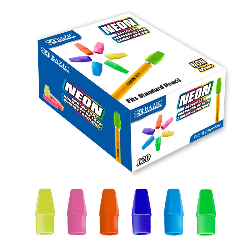 Neon Eraser Caps, 120-Count Box