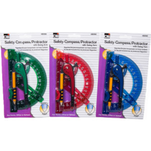Compass Safety and 6" Swing Arm Protractor, Assorted Colors, Pack of 12