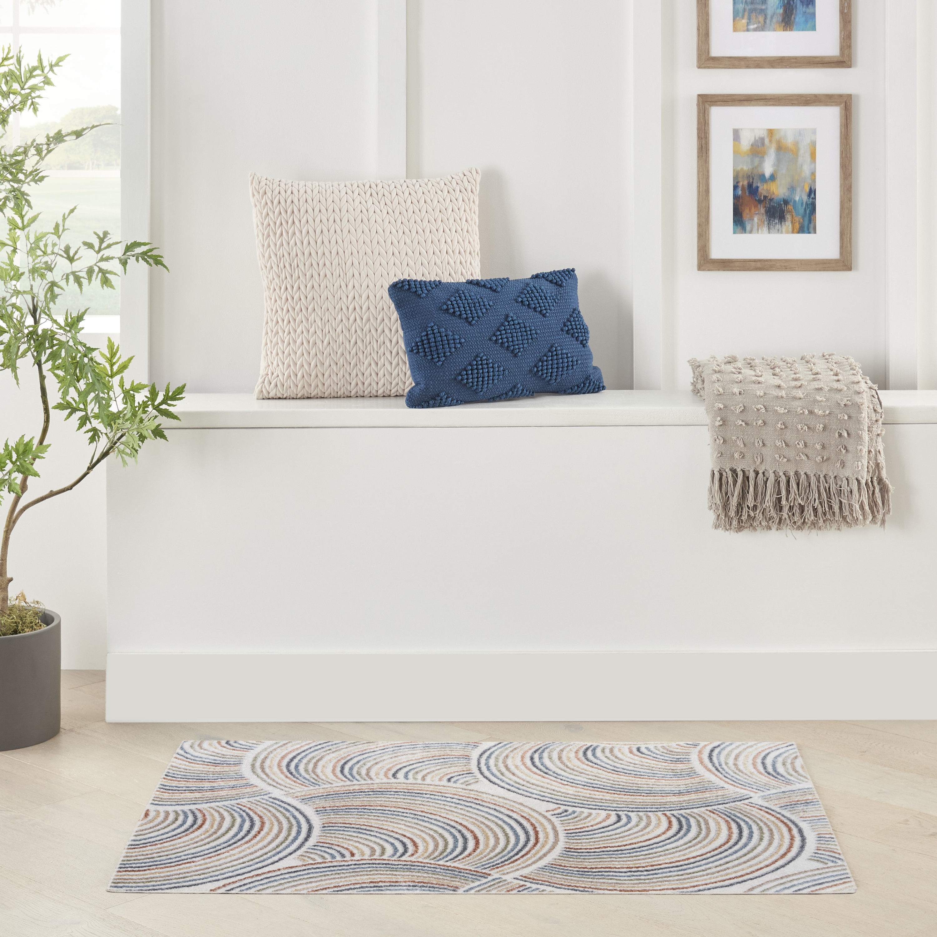 Nourison Astra Machine Washable 2'2" x 4' Ivory Multicolor Mid-Century Modern Indoor Rug