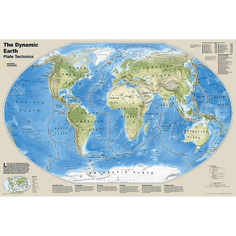 The Dynamic Earth, Plate Tectonics Map, Laminated, 36" x 24"