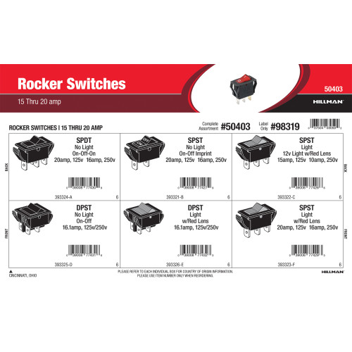 Rocker Switches Assortment (15 thru 20 Amp)