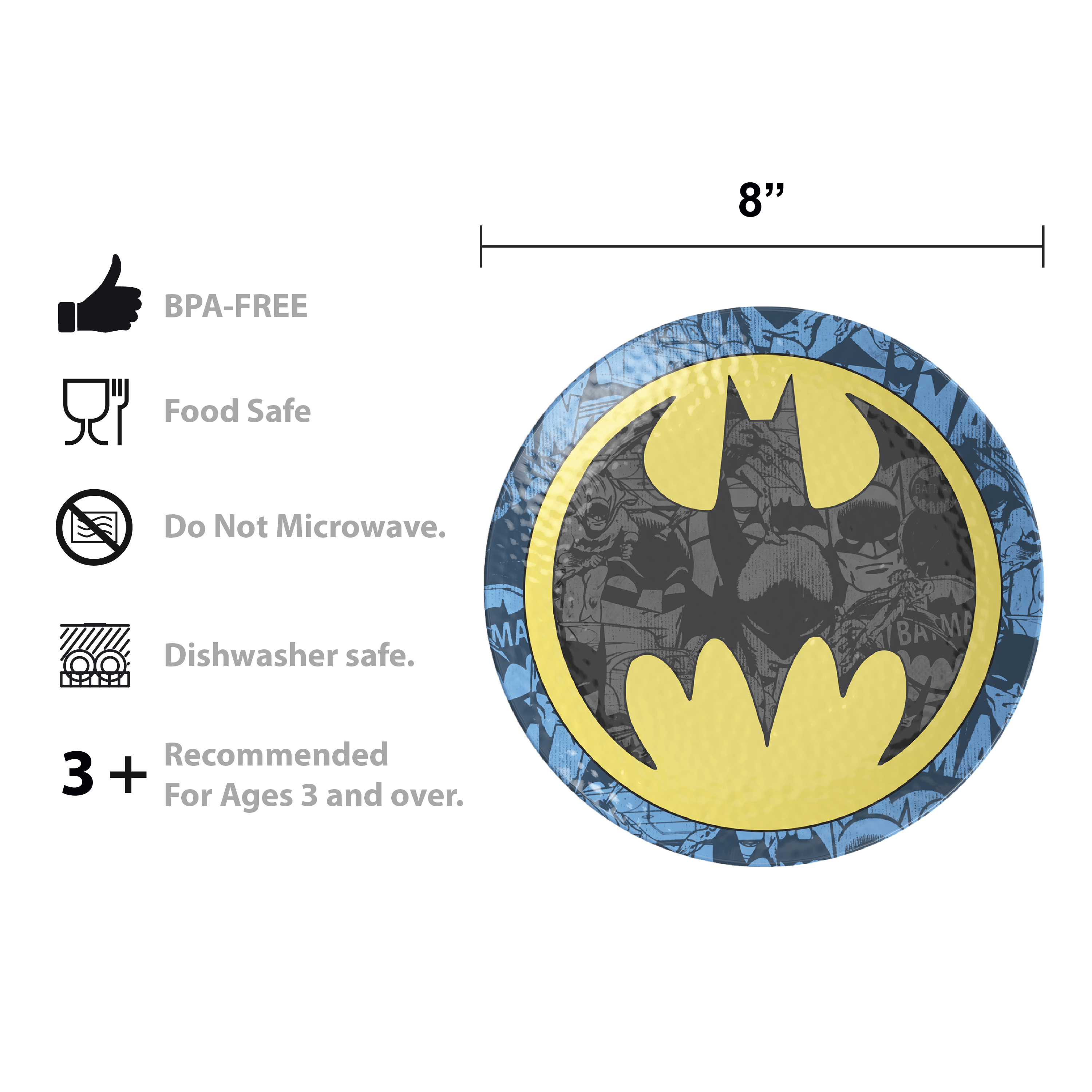 DC Comics Kids 9-inch Plate and 6-inch Bowl Set, Batman, 2-piece set slideshow image 7 DC Comics Kids 9-inch Plate and 6-inch Bowl Set, Batman, 2-piece set slideshow image 7