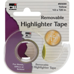 Removable Highlighter Tape, Yellow, 0.5x720 in