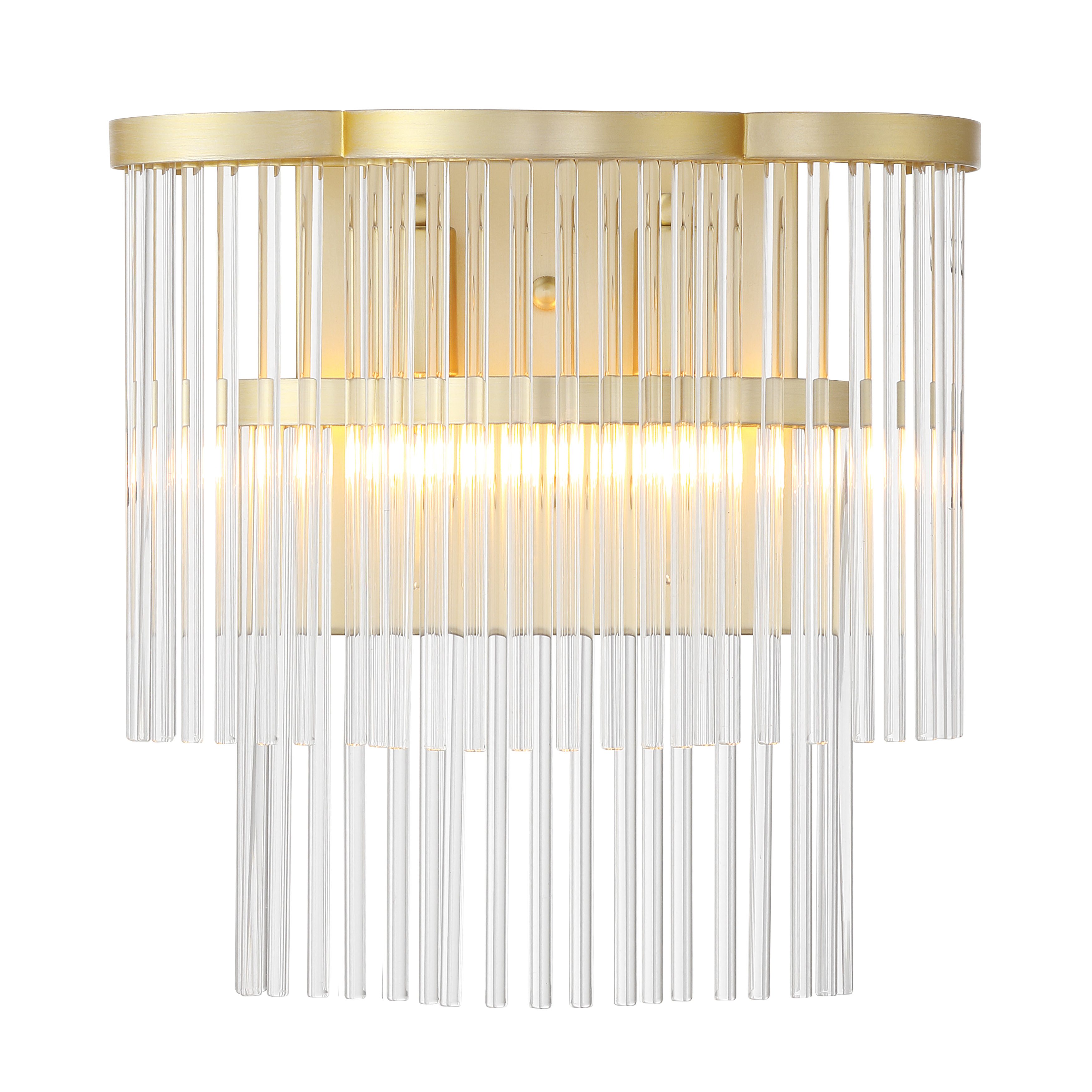 The Azura wall sconce combines contemporary styling with timeless elegance through prismatic crystal rods and heirloom brass finish. Its compact 12-inch profile makes it ideal for bathrooms, hallways, and powder rooms where refined lighting is essential. - alternate view